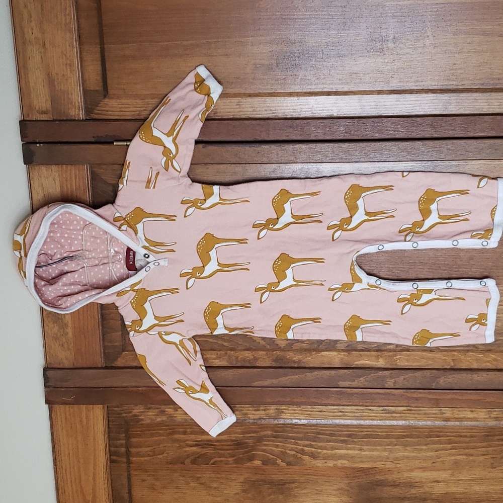 Milkbarn Rose Doe 100% Organic Cotton Hooded One Piece Romper Sz 6- 12 Months